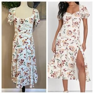 Lulu's Floral Midi Dress in Cream and Pink